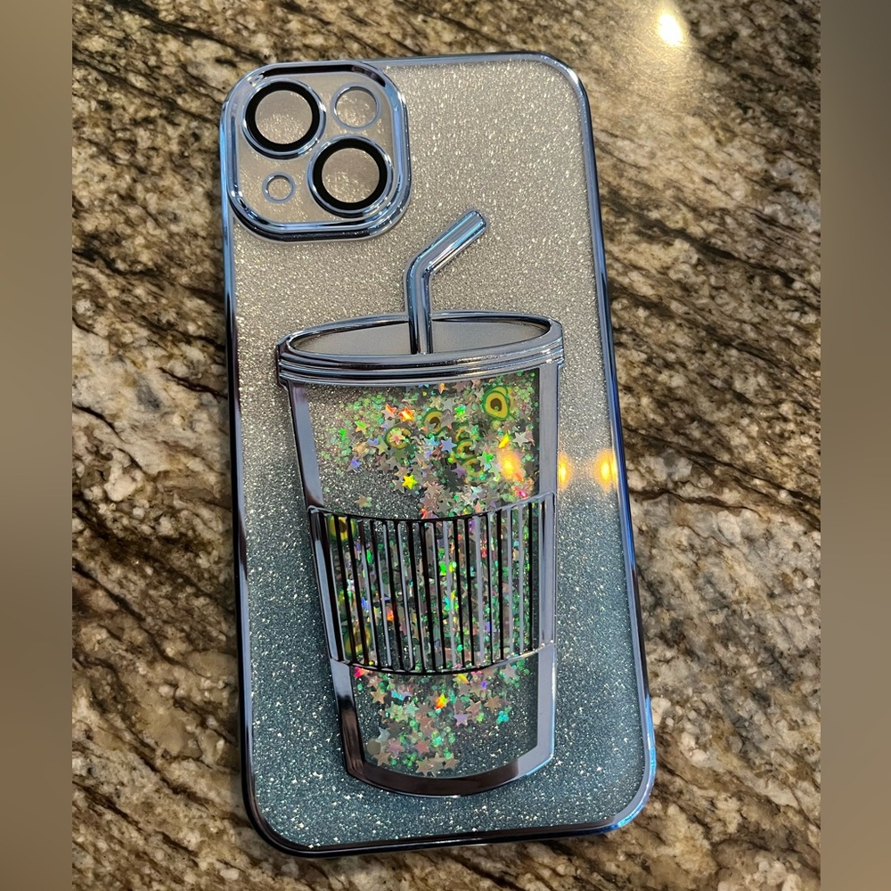Glitter tumbler Silver Phone Case with Cup Design iphone models